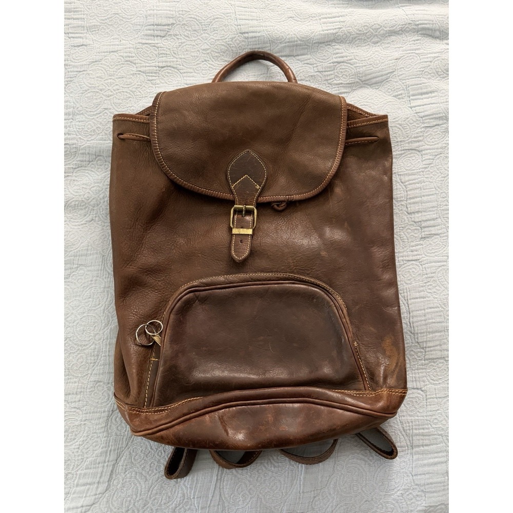 Vintage 90s‎ Leather Backpack By Roots Of Canada Brown Patina Beck Ola Star Trek